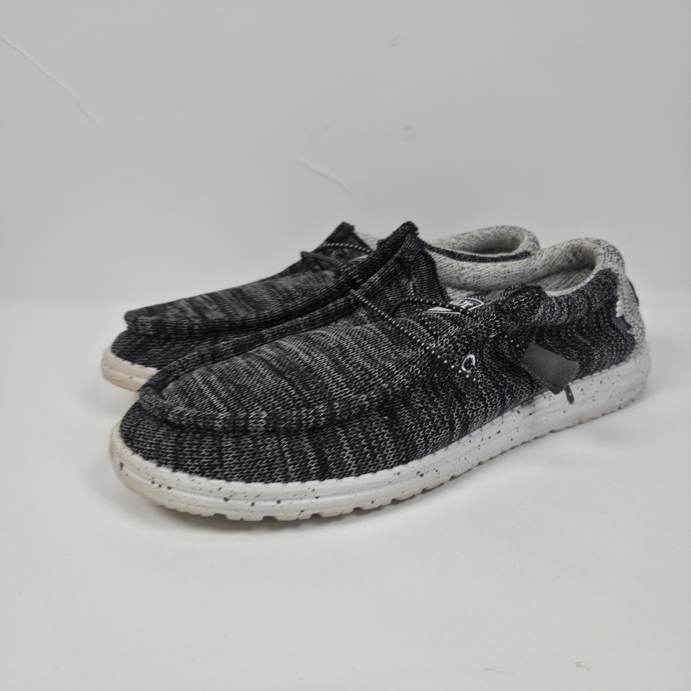 Hey Dude Wally Stretch Shoes Men Size 9 Sneakers Black Gray Slip On Low - Picture 3 of 12